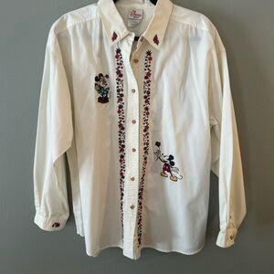 VTG Disney Store Long Sleeve Shirt Mickey Minnie Love Romance Embroider Size XL